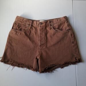 We The Free Brown High-Rise Frayed Hem Denim Shorts